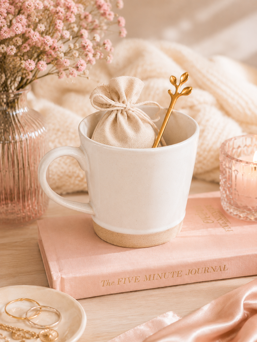 Burlap Gift Bag with Beverage & Gold Spoon – Cozy Luxe Add-On Set