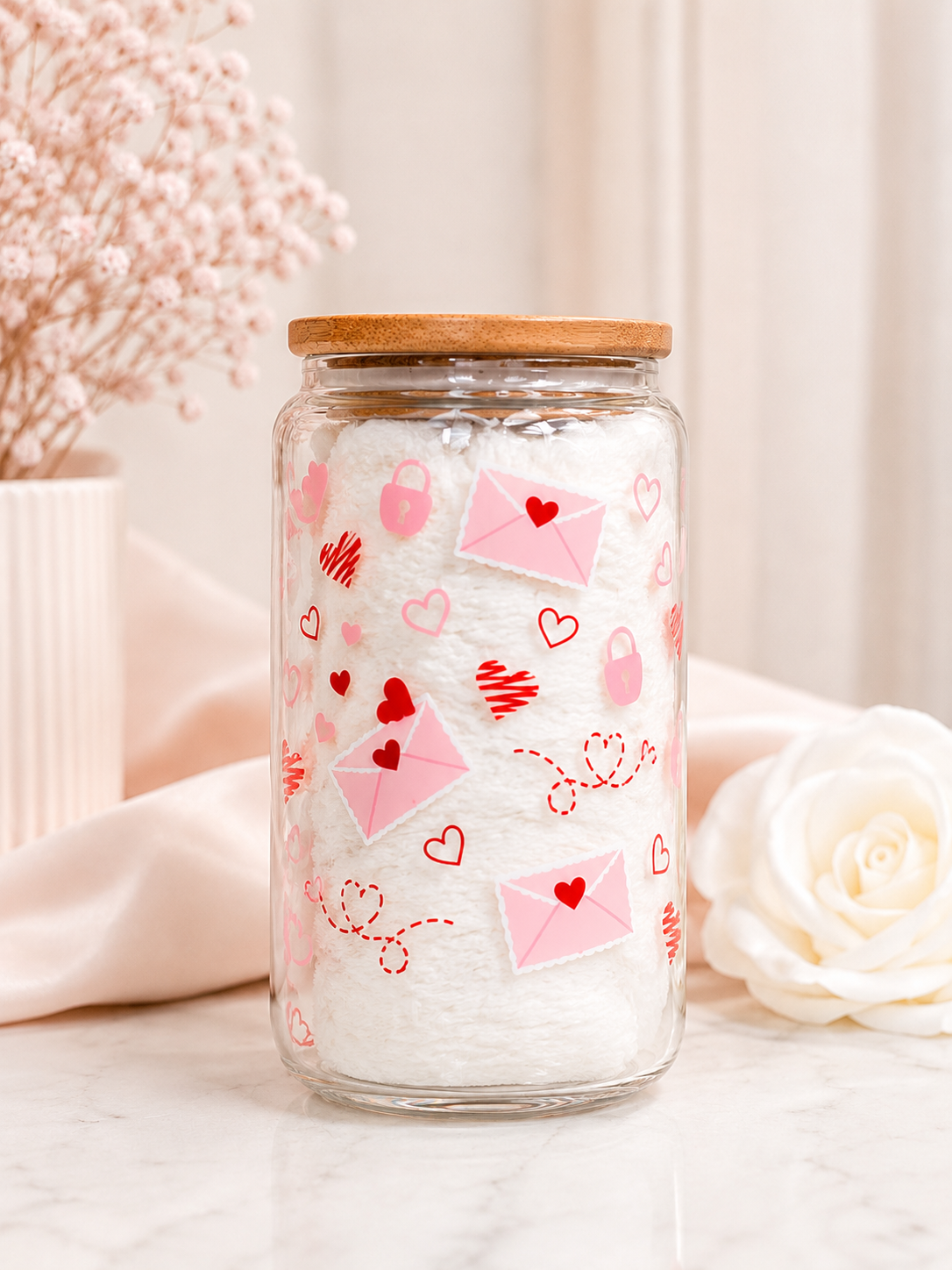 Love Letter 16 oz Glass Tumbler with Lid