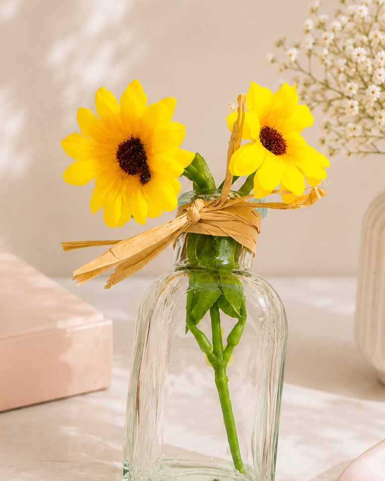 Mini Sunflower Arrangement in Glass Vase