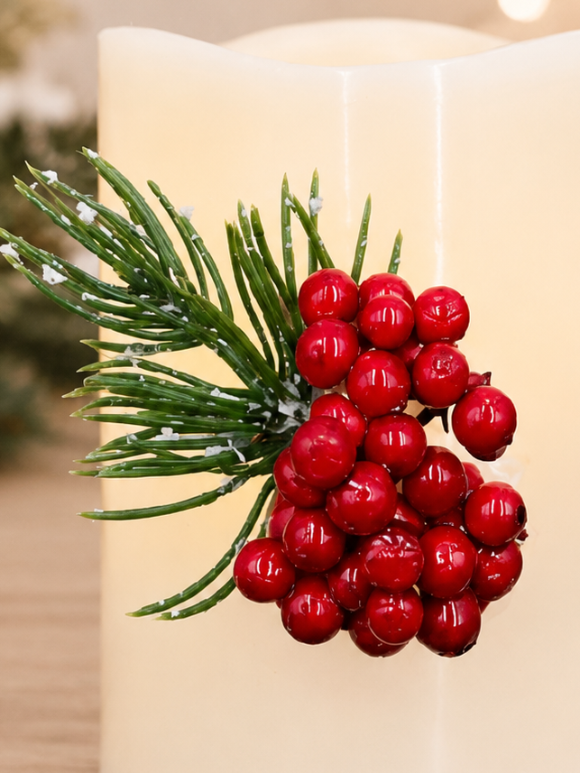 Battery-Operated Candle with Christmas Berries