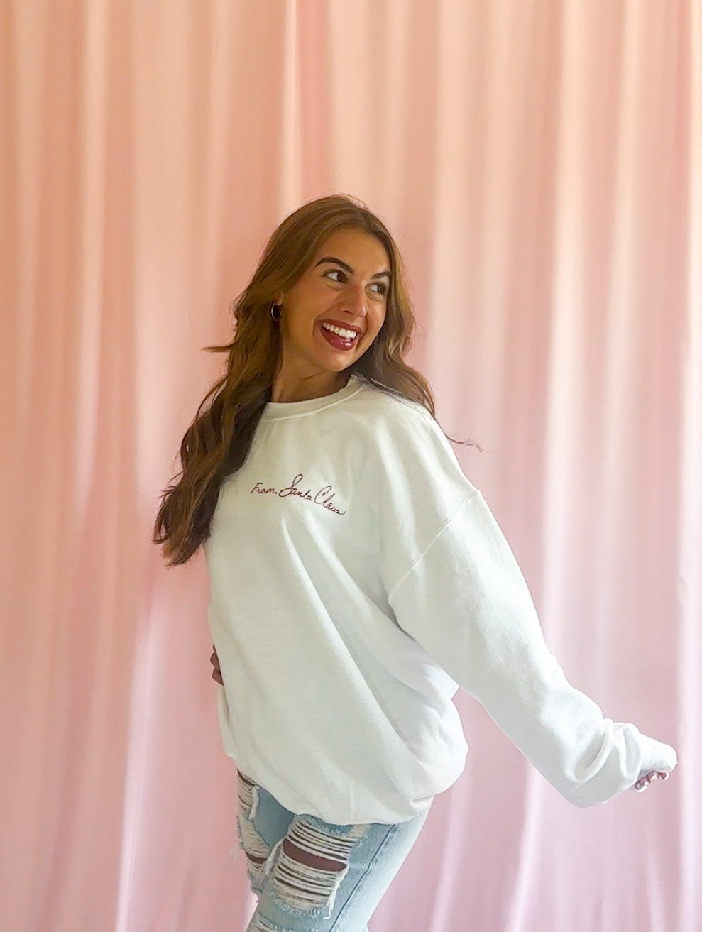 Christmas Sweatshirt – From Santa Claus White Festive Holiday Design