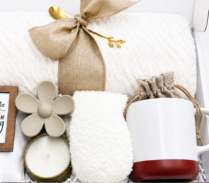Self Care Gift Box – Cozy Relaxation Package with Blanket Socks & Candle