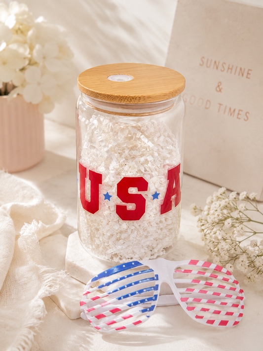 “USA” 16 oz Cup with Lid & Straw – Patriotic 4th of July Drinkware