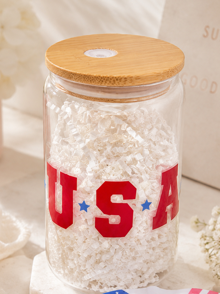 “USA” 16 oz Cup with Lid & Straw – Patriotic 4th of July Drinkware
