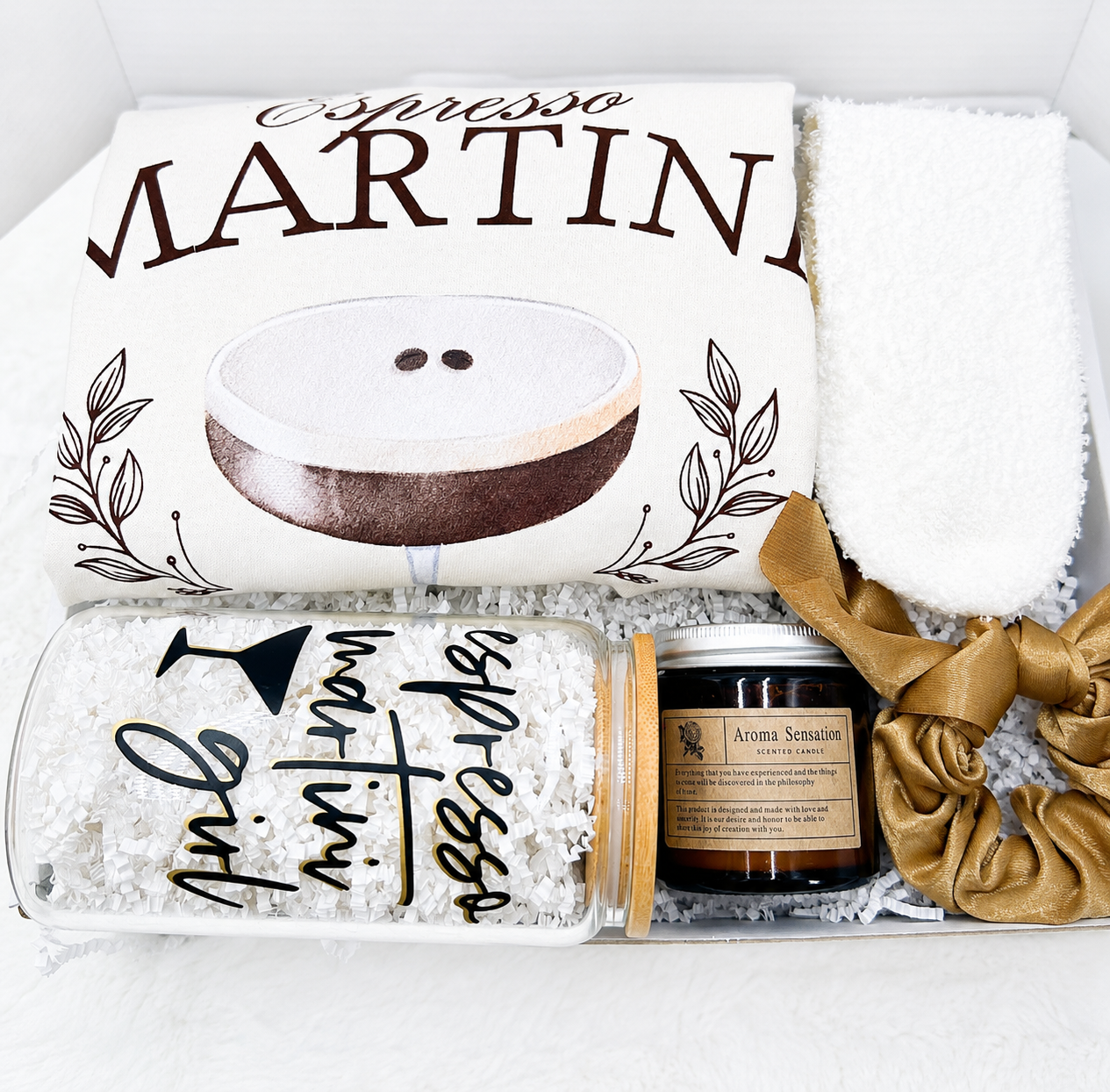 Cocktail Lover Gift Set Espresso Martini Theme Bundle Complete Relaxation Package Includes Cozy Tshirt Matching Cup 16 Oz Soothing Candle Soft Fuzzy Socks Hair Tie Accessory Coffee Cocktail Gift Box Ready To Give Perfect Present Home