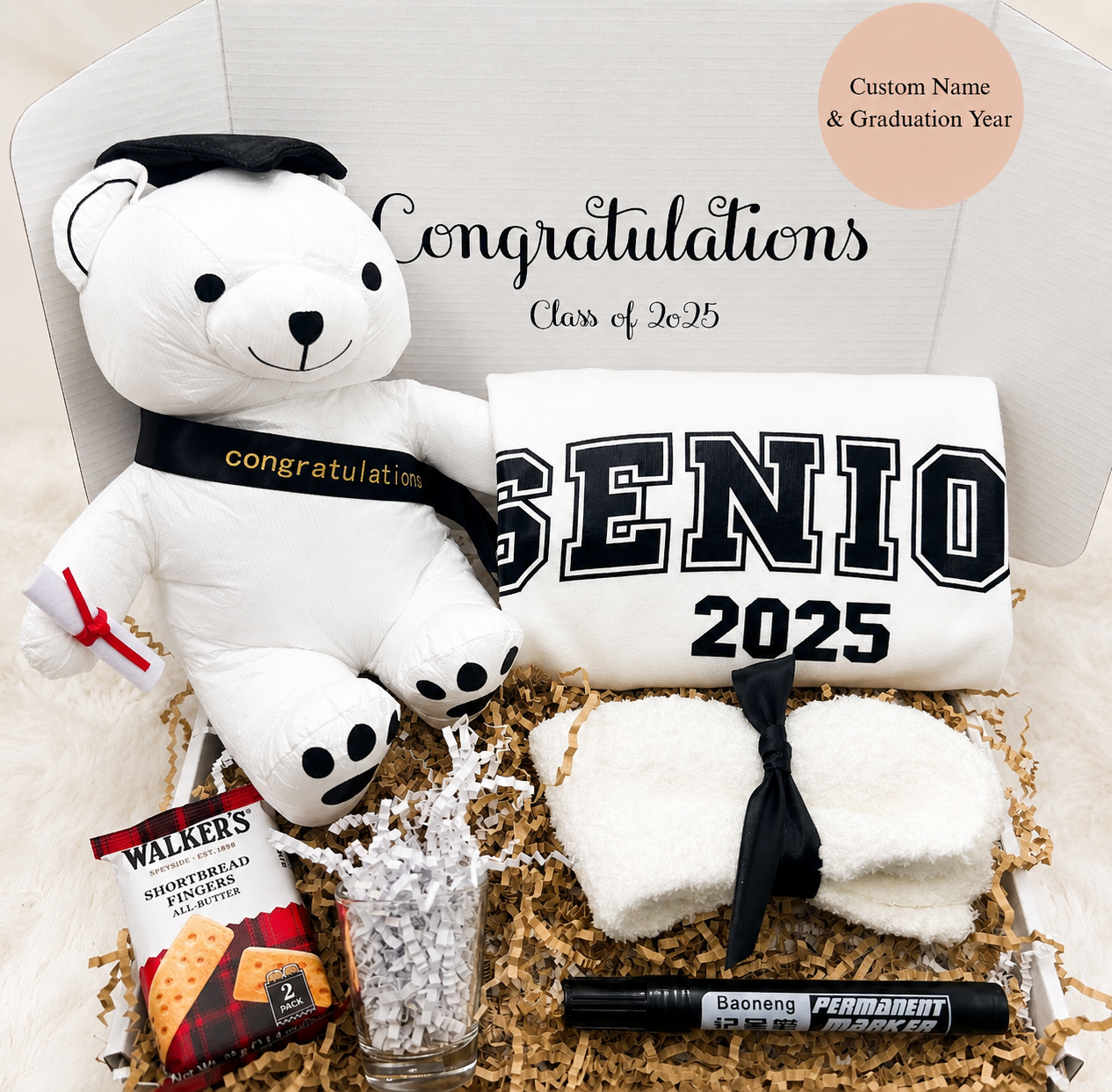 Graduation Autograph Bear Gift Box Personalized Keepsake Collection Class Of 2025 Memories Signature Bear Graduation Present Special Day Commemoration Achievement Celebration Gift Memorable Milestone Keepsake High School Graduation Memory