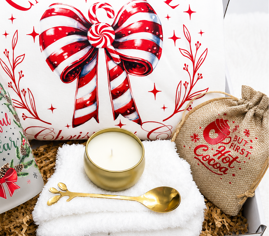 Holiday Gift Set Women Christmas Bundle Package Festive Sweatshirt Hot Cocoa Collection Cozy Socks Tumbler Candle Spoon Complete Gift Box Candy Cane Theme Winter Comfort Essential Perfect Christmas Present Ready To Give Holiday Season