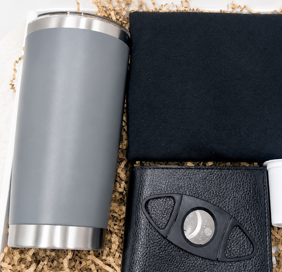 Coffee Gift Set For Men Premium Blend Collection Mens Gift Box Bundle Grey Insulated Tumbler Wrench Design Tshirt Blue Collar Essentials Cigar Cutter Tool Perfect Morning Routine Birthday Present Fathers Day Gift Masculine Collection