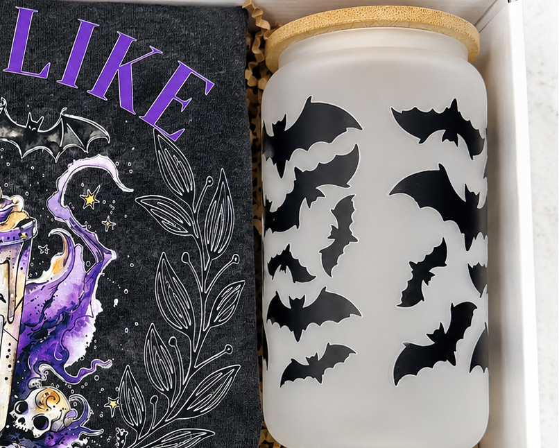 Spooky Season Gift Box Halloween Coffee Lover Bundle Cozy Care Package Includes Bat Tumbler Sixteen Ounce Candle Fuzzy Socks Comfort Shirt Gold Spoon Perfect Fall Present Coffee Enthusiast Essentials Seasonal Lounging Collection Complete