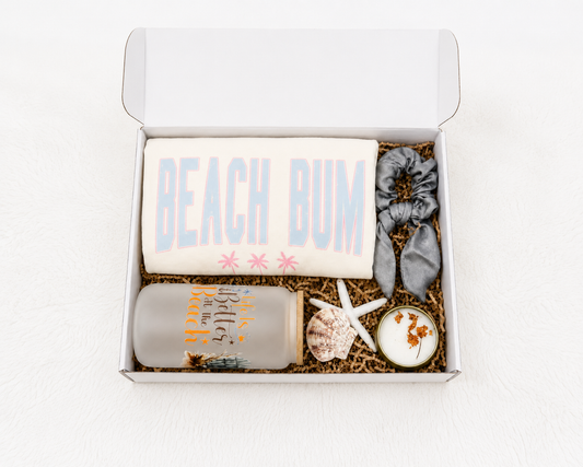 Beach Gift Box – Coastal Relaxation Set with Tshirt Candle & Seashells