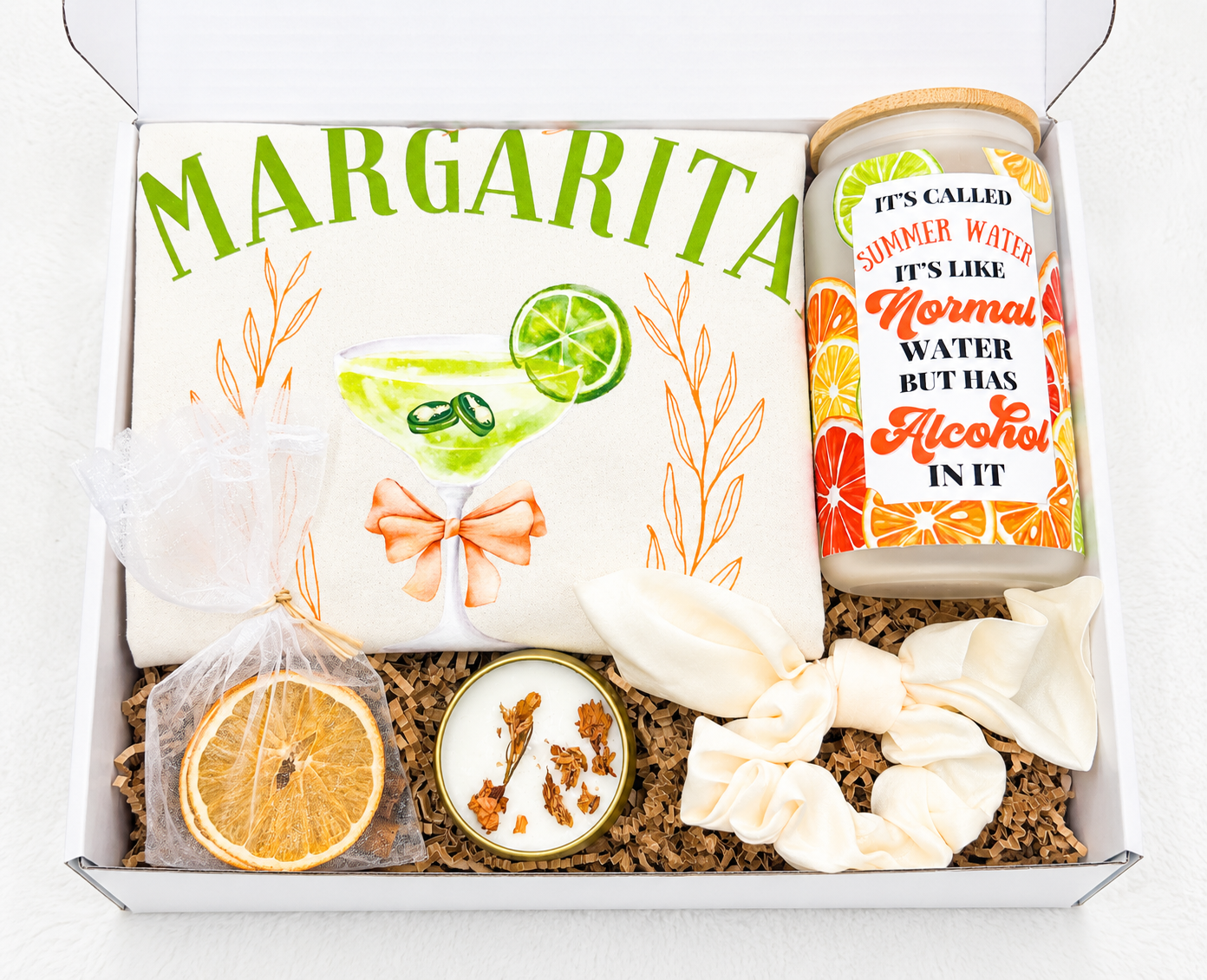 Self Care Gift Box Cozy Relaxation Set Complete Wellness Package Lounge Tee Shirt Matching Drink Cup Soft Hair Accessory Home Fragrance Collection Citrus Inspired Aesthetic Vibes Perfect At Home Escape Thoughtful Present Birthday Gift