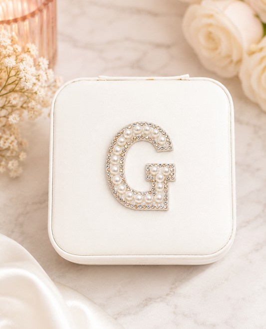 Custom Pearl Initial Travel Jewelry Case