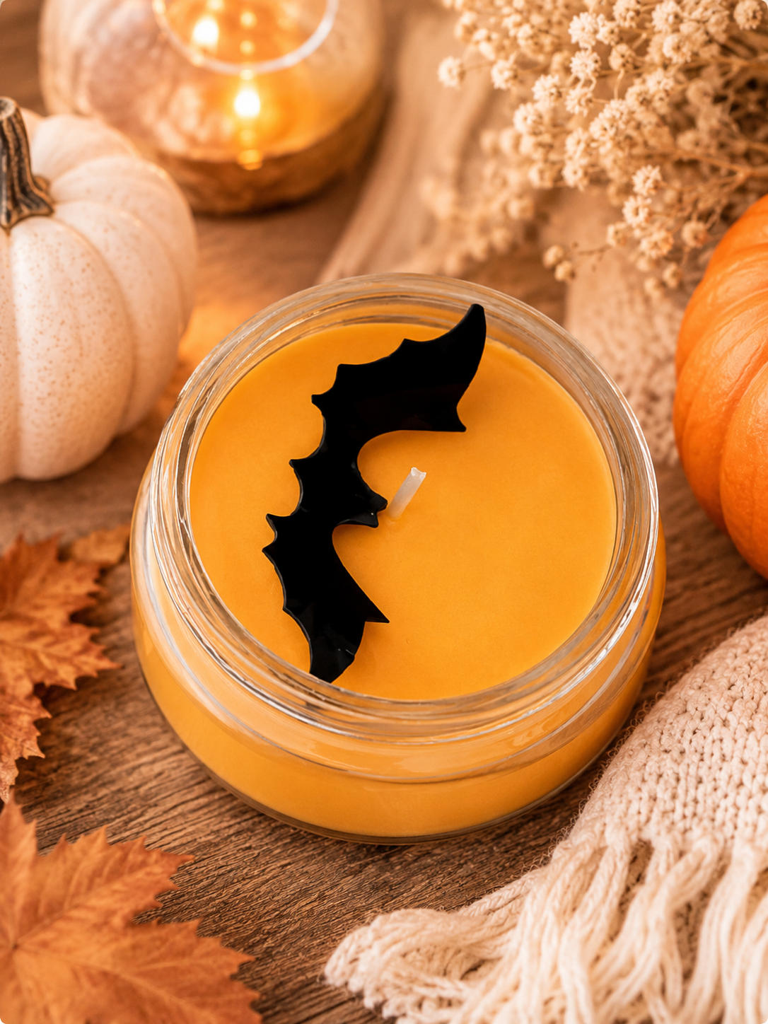 Candle with Bat Decor