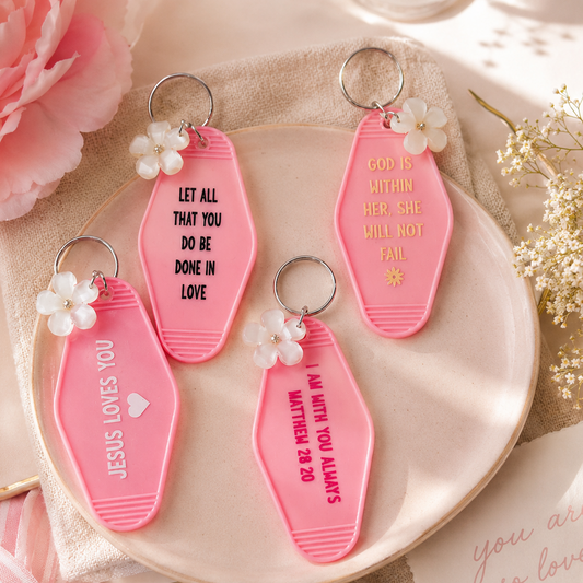 Religious Pink Motel Keychain