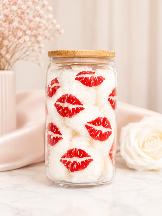 Kiss Marks Red 16 oz Glass Tumbler with Lid