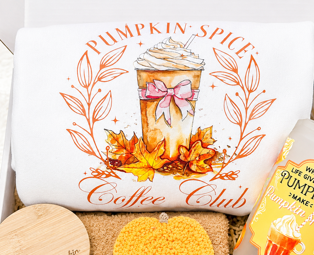 Pumpkin Spice Coffee Club Gift Set Fall Bundle Collection Cozy Sweatshirt Included Engraved Tumbler Design Hey There Pumpkin Lid Fuzzy Socks Coaster Complete Package Perfect Coffee Lover Present Autumn Season Essential Birthday Gift Bundle