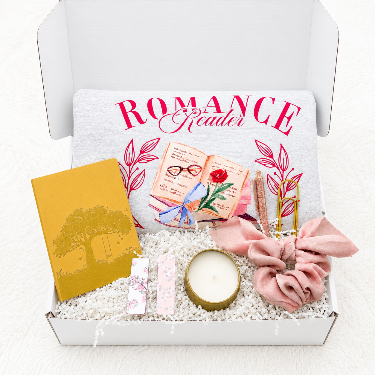 Romance Reader Gift Box – Curated Set with Sweatshirt Candle & Journal