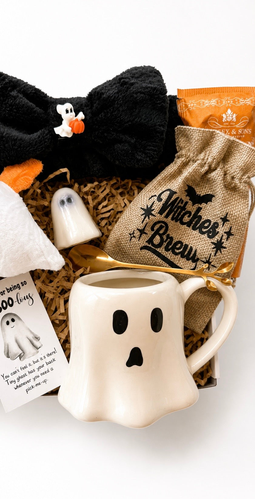 Halloween Gift Basket for Women – Ghost Gift Box with Mug, Tea & Plush