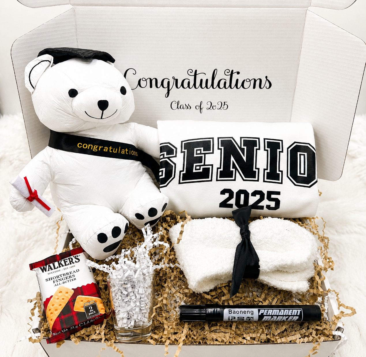 Class Of 2025 Graduation Gift Autograph Bear Keepsake Box Personalized Memory Collection Signature Bear Celebration Achievement Recognition Special Day Commemoration Custom Graduation Present Memorable Milestone Gift High School Graduation