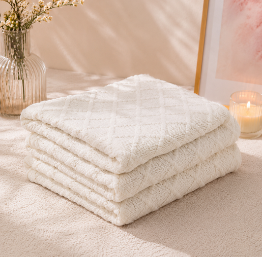 White Knit Blanket 50x60” – Soft Cozy Throw for Home & Gift Giving