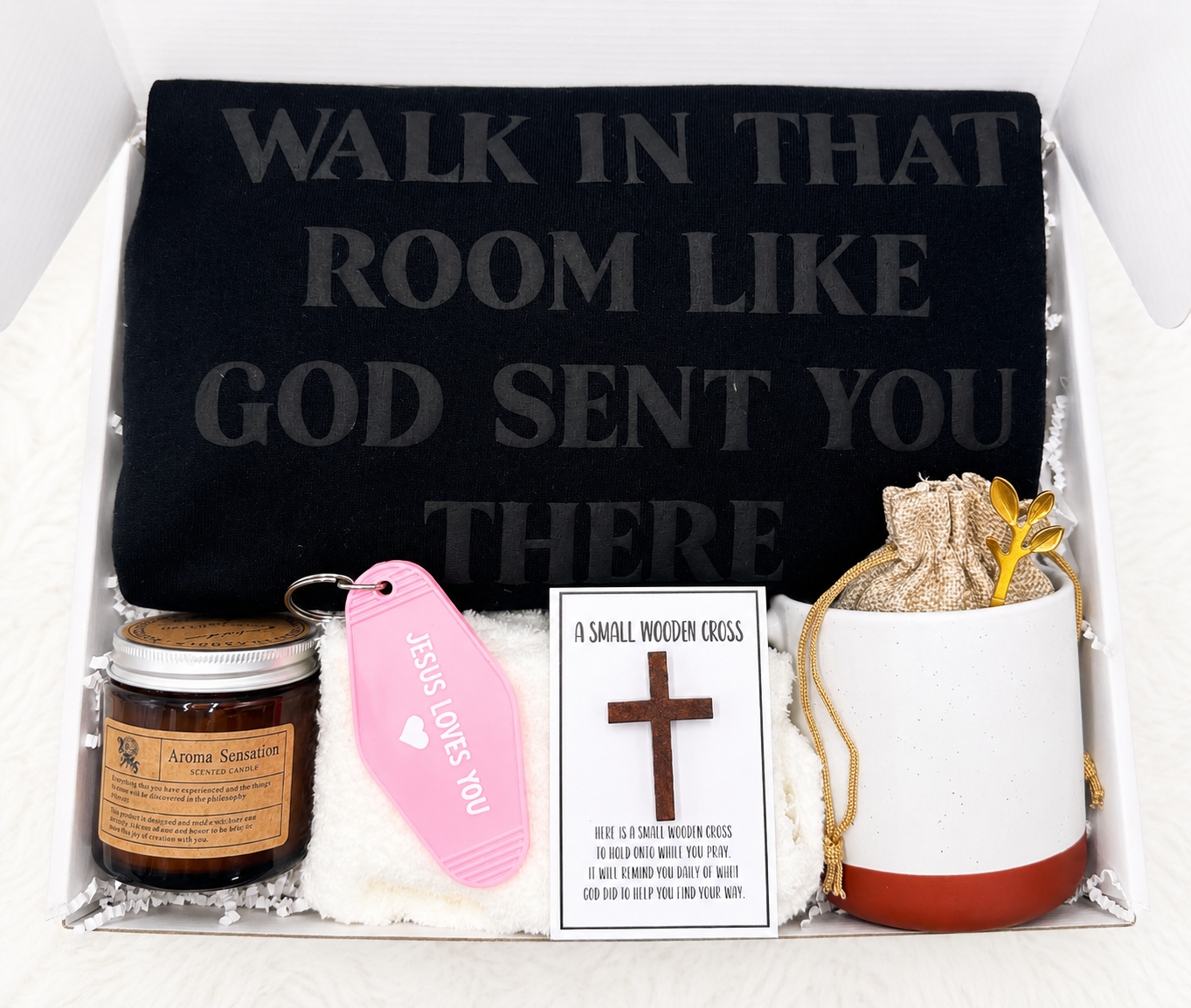 Christian Gift Box Faith Encouragement Bundle Religious Present For Women Inspirational Jesus Shirt Prayer Cross Pocket Keepsake Love Like Jesus Keychain Daily Reminder Fuzzy Socks Comfort Items Spiritual Strength Empowerment Package
