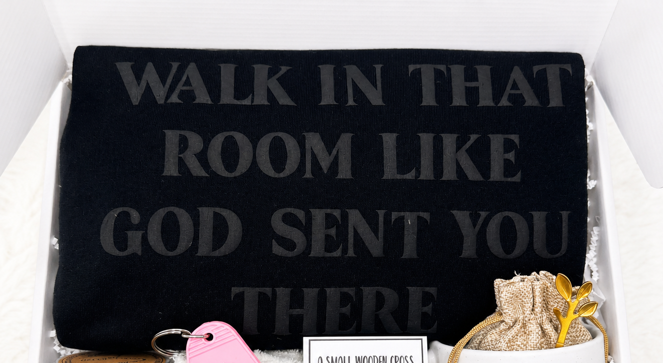 Faith Encouragement Gift Box Christian Women Spiritual Empowerment Package Walk Like Jesus Sent You Inspirational Shirt Collection Prayer Cross Pocket Comfort Daily Faith Reminder Keychain Love Like Jesus Message Cozy Fuzzy Socks Religious