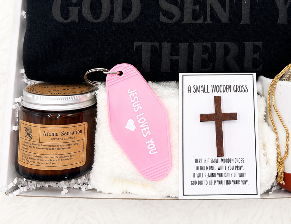Religious Gift For Women Christian Faith Box Spiritual Encouragement Package Daily Faith Reminder Collection Inspirational Jesus Themed Shirt Prayer Cross Keepsake Love Like Jesus Keychain Message Fuzzy Socks Comfort Items Perfect Church