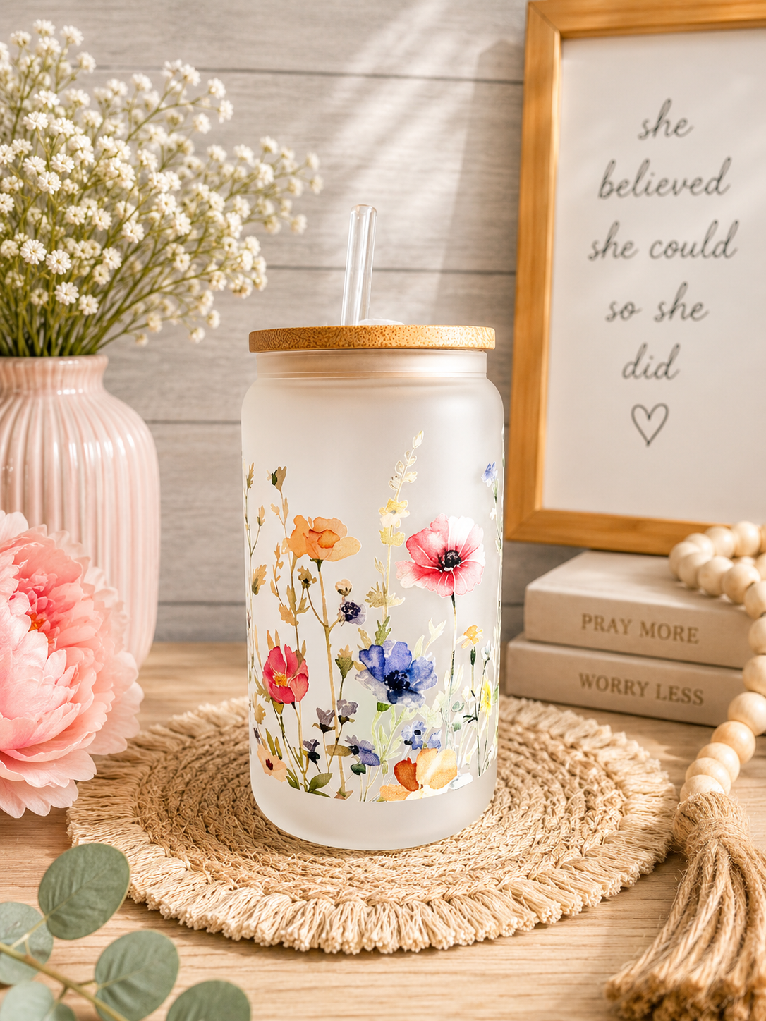 Floral Frosted Tumbler 16 Oz