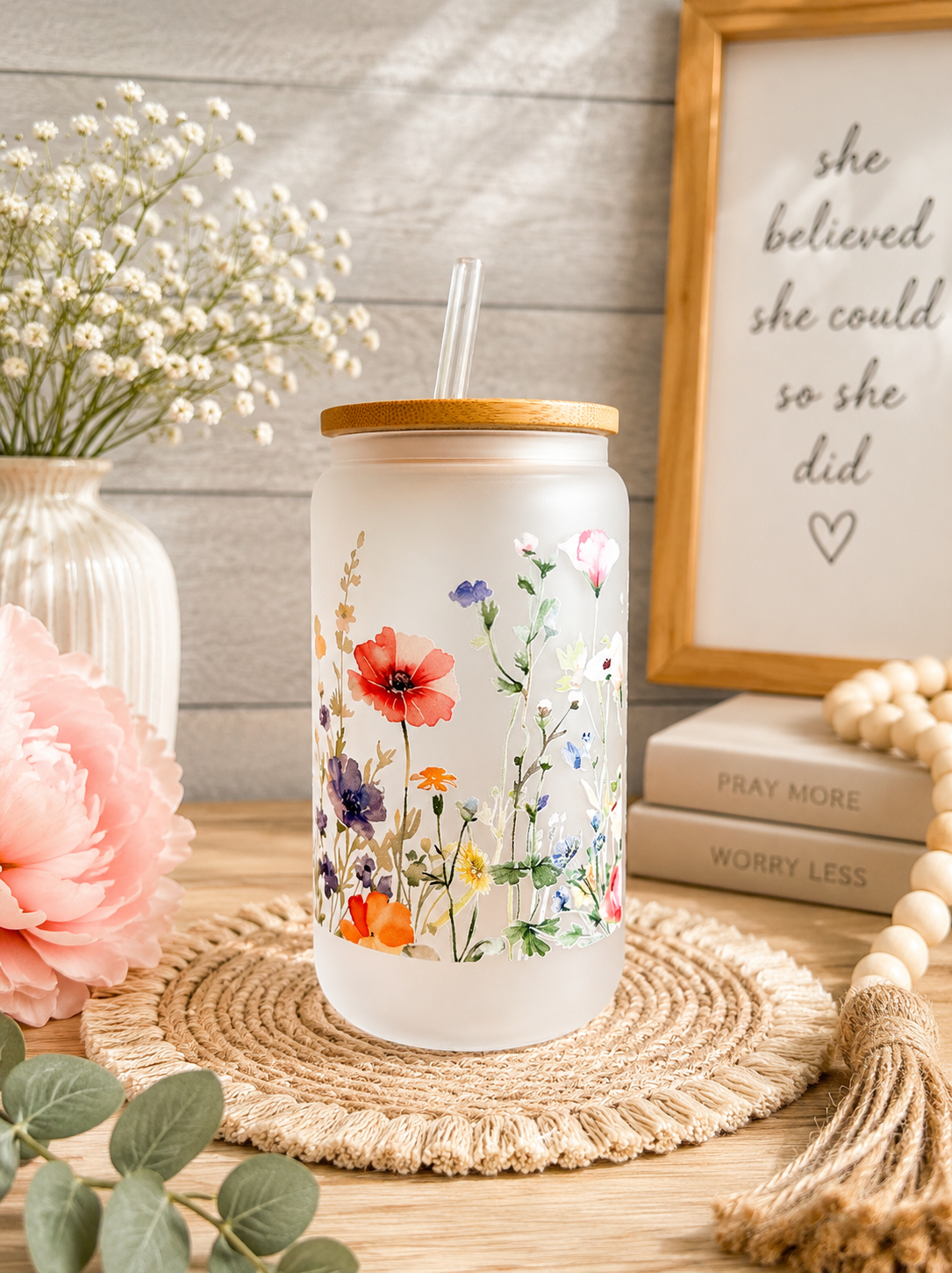 Floral Frosted Tumbler 16 Oz