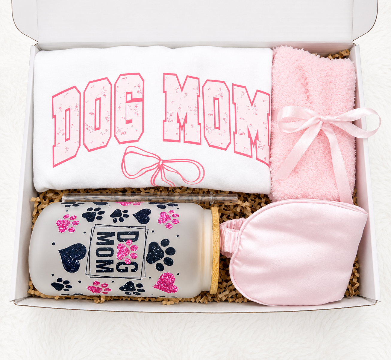 Dog Mom Gift Box Complete Bundle Includes Tshirt Cup Socks Eye Mask Perfect Pet Lover Present Cozy Self Care Package Relaxation Essentials Comfort Set Daily Use Items Unwinding After Long Day Pet Parent Appreciation Collection Thoughtful