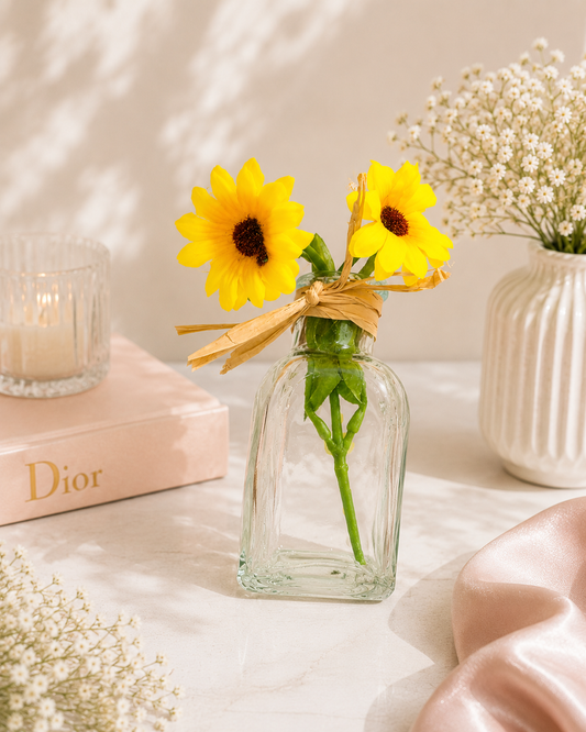Mini Sunflower Arrangement in Glass Vase