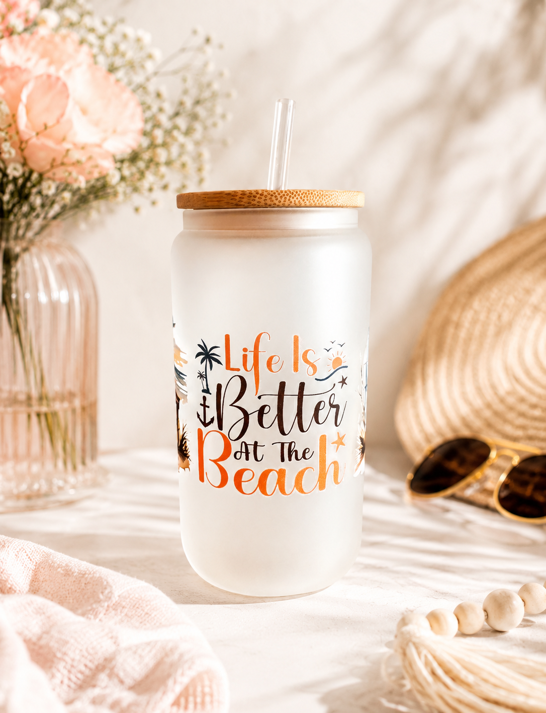 Life Is Better At The Beach Frosted Tumbler 16 Oz