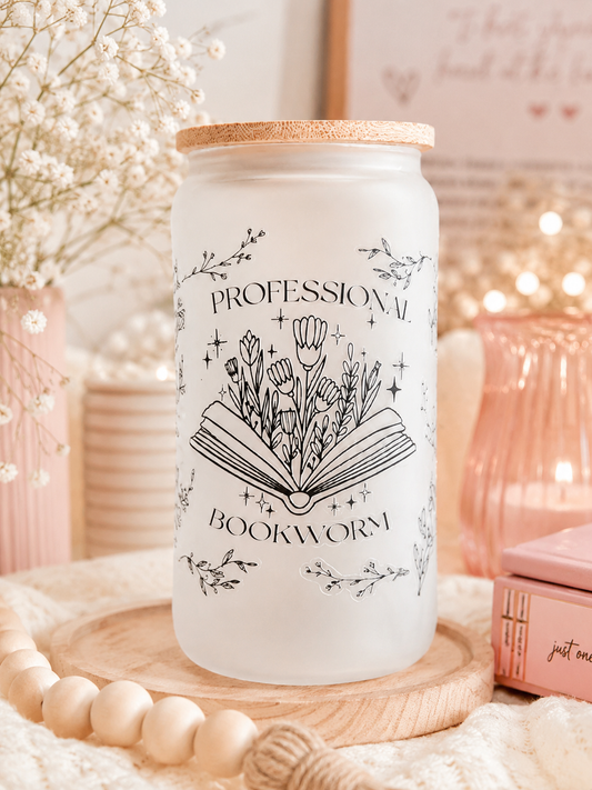 Professional Bookworm 16 oz Glass Cup