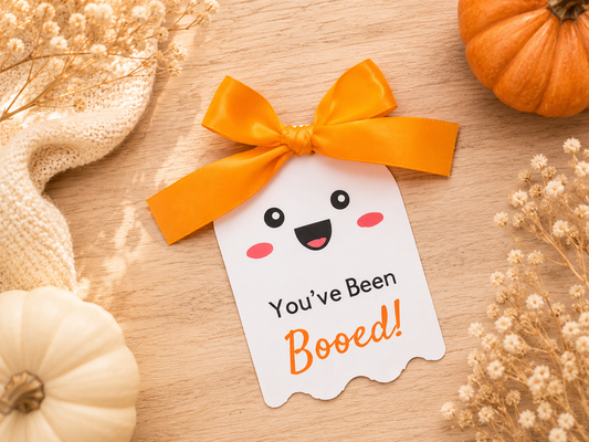 Hey Boo Ghost Paper Decal with Orange Bow