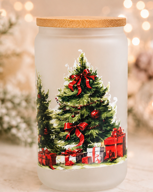 16 oz Christmas Trees Glass Cup