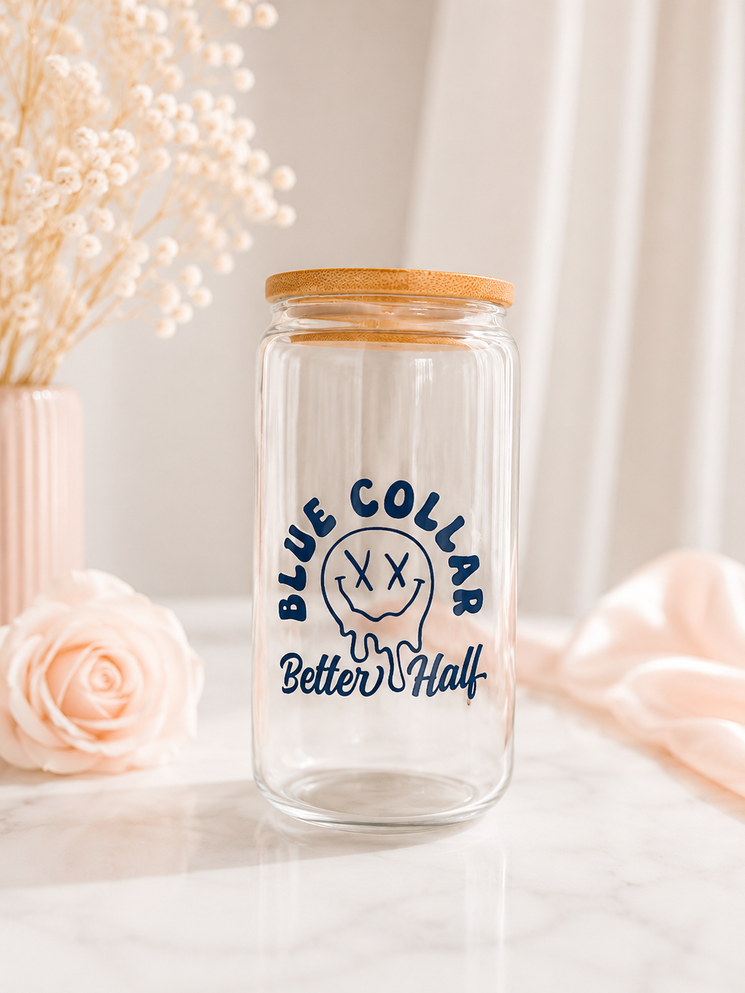 Blue Collar Wife Gift – Engraved 16oz Glass Tumbler for Supportive Spouses