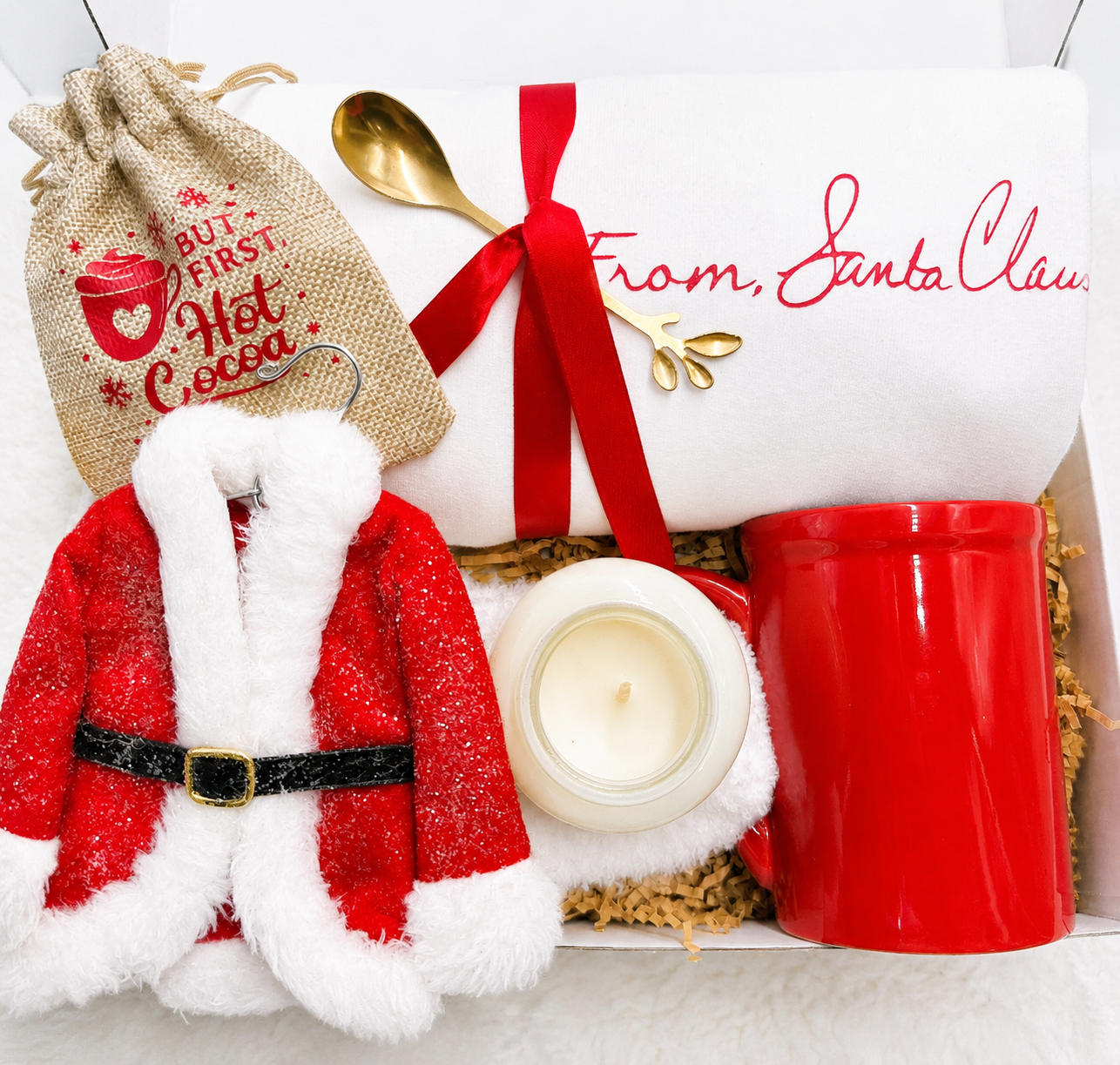 Christmas Gift Box Santa Claus Bundle Complete Holiday Package Cozy Sweatshirt Mug Collection Festive Ornament Candle Set Soft Fuzzy Socks Hot Cocoa Package Perfect Holiday Present Christmas Morning Surprise Festive Season Bundle Winter