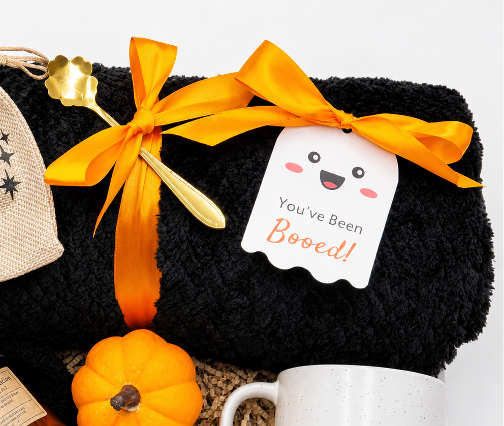 Cozy Halloween Bundle Gift Set Black Blanket Mug Candle Package Witches Brew Beverage Collection Gold Spoon Accessories Faux Pumpkins Boo Decal Festive Gift Box For Friend Perfect Seasonal Present Autumn Comfort Collection Complete