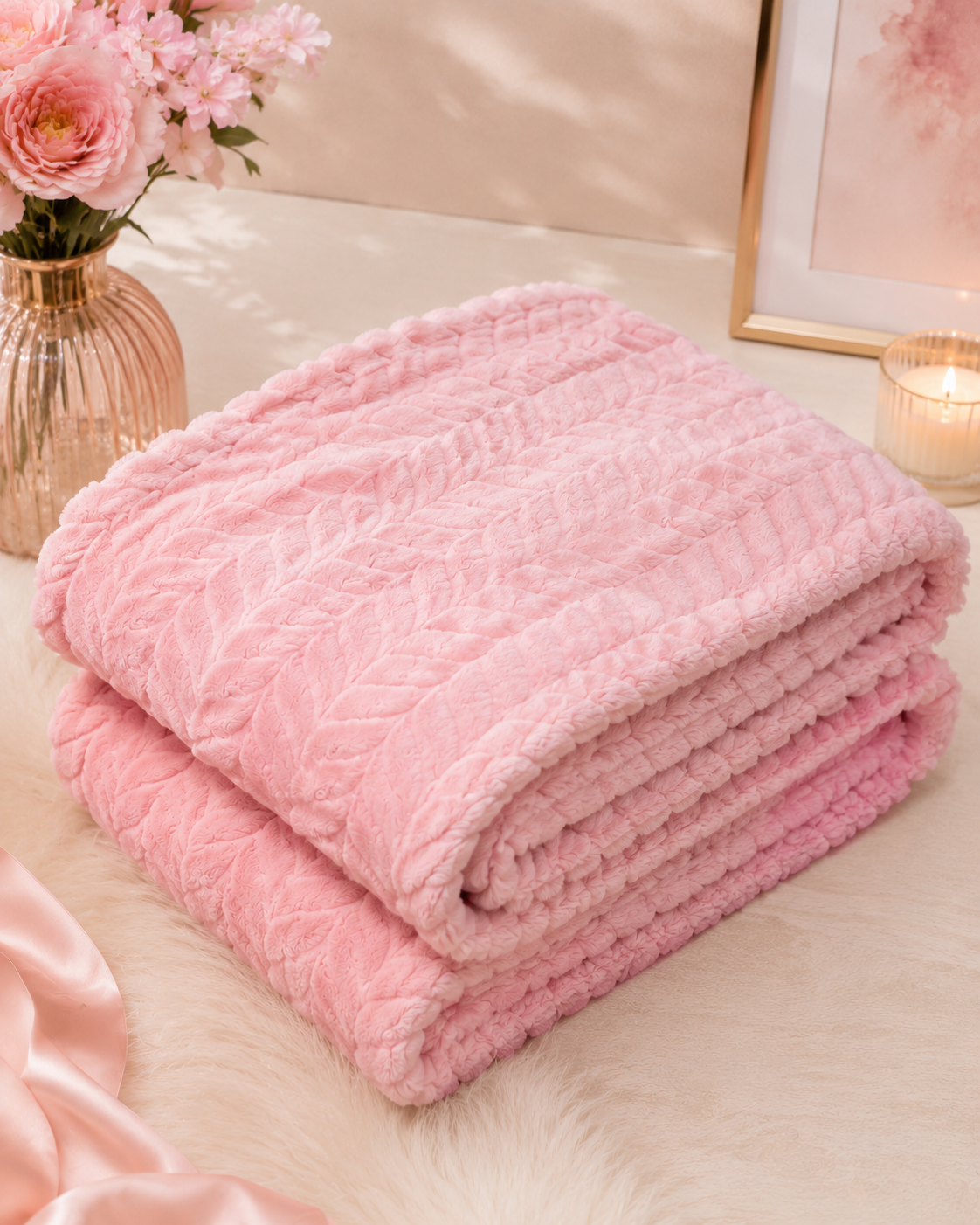 Soft Pink Polyester Blanket – 60" x 50" Cozy Throw for Home, Bed & Gifting