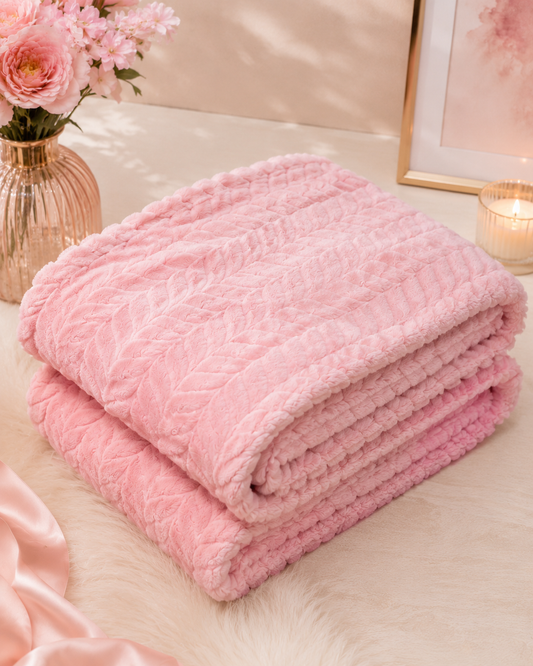 Soft Pink Polyester Blanket – 60" x 50" Cozy Throw for Home, Bed & Gifting