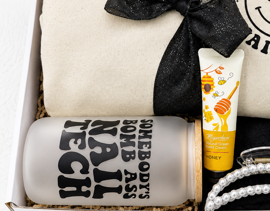 Nail Tech Appreciation Gift Box Set Curated Collection For Manicurist Thank You Present Cozy Apparel Drinkware Self Care Essentials Relaxation Items Beauty Professional Recognition Gift Salon Employee Appreciation Present Ready To Gift Box
