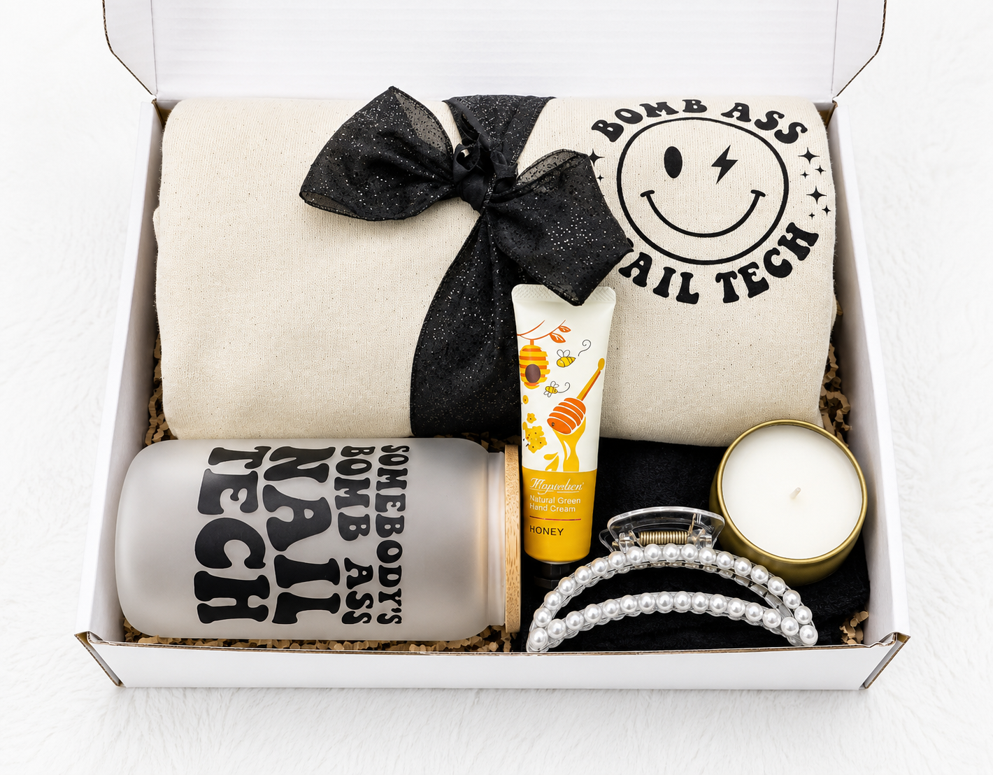 Nail Tech Appreciation Gift Box Set Curated Collection For Manicurist Thank You Present Cozy Apparel Drinkware Self Care Essentials Relaxation Items Beauty Professional Recognition Gift Salon Employee Appreciation Present Ready To Gift Box