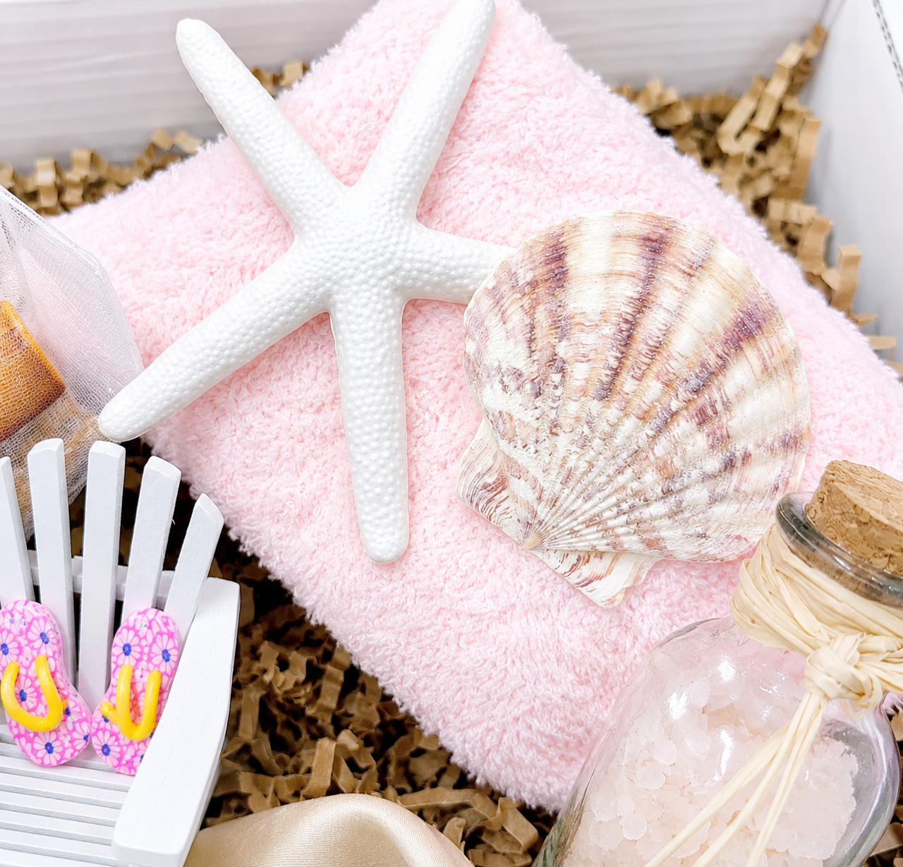 Ocean Lover Gift Collection Beach Themed Relaxation Box Complete Coastal Living Set Frosted Tumbler Beverage Keeper Mini Beach Chair Sand Seating Scented Candle Ambiance Creator Simmer Pot Scent Mix Hair Scrunchie Style Accessory Fuzzy