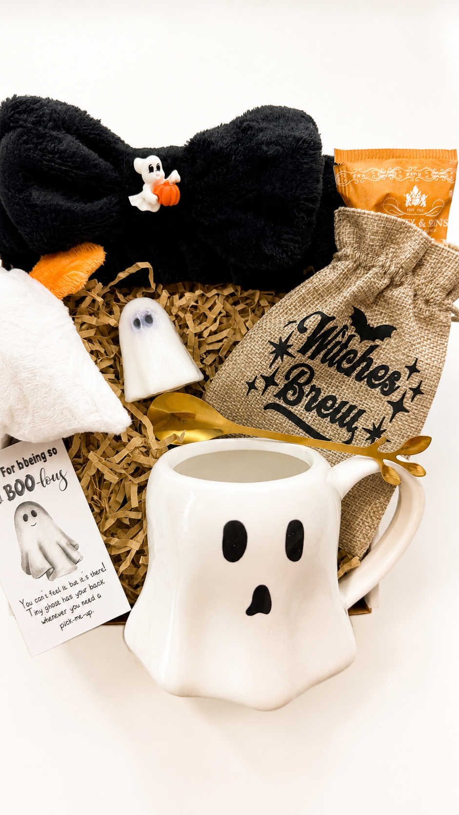 Halloween Gift Basket for Women – Ghost Gift Box with Mug, Tea & Plush