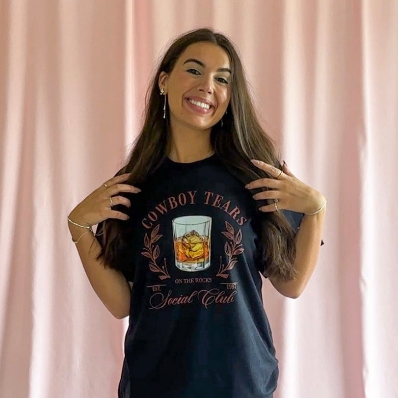 cowboy tears shirt, western graphic tee, cowboy social club shirt, whiskey glass shirt, unisex country shirt, rodeo outfit shirt, western aesthetic tee, country concert outfit