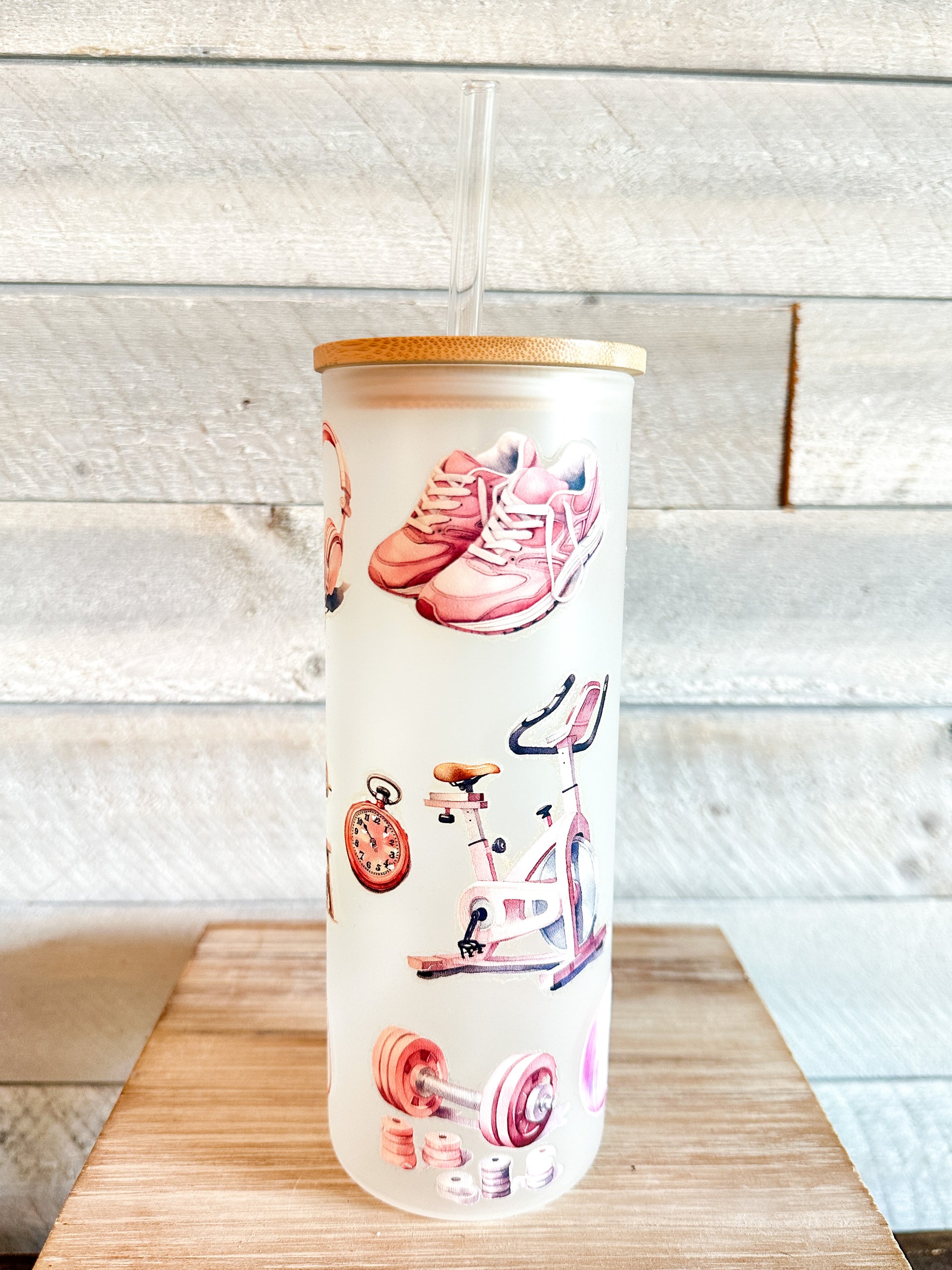 Custom Fitness Tumbler Personalized Gym Bottle 25 Oz Water Capacity Pink Frosted Design Feminine Aesthetic Perfect Daily Hydration Workout Training Essential Durable Leak Proof Construction Trendy Gym Accessory Beautiful Modern Graphics