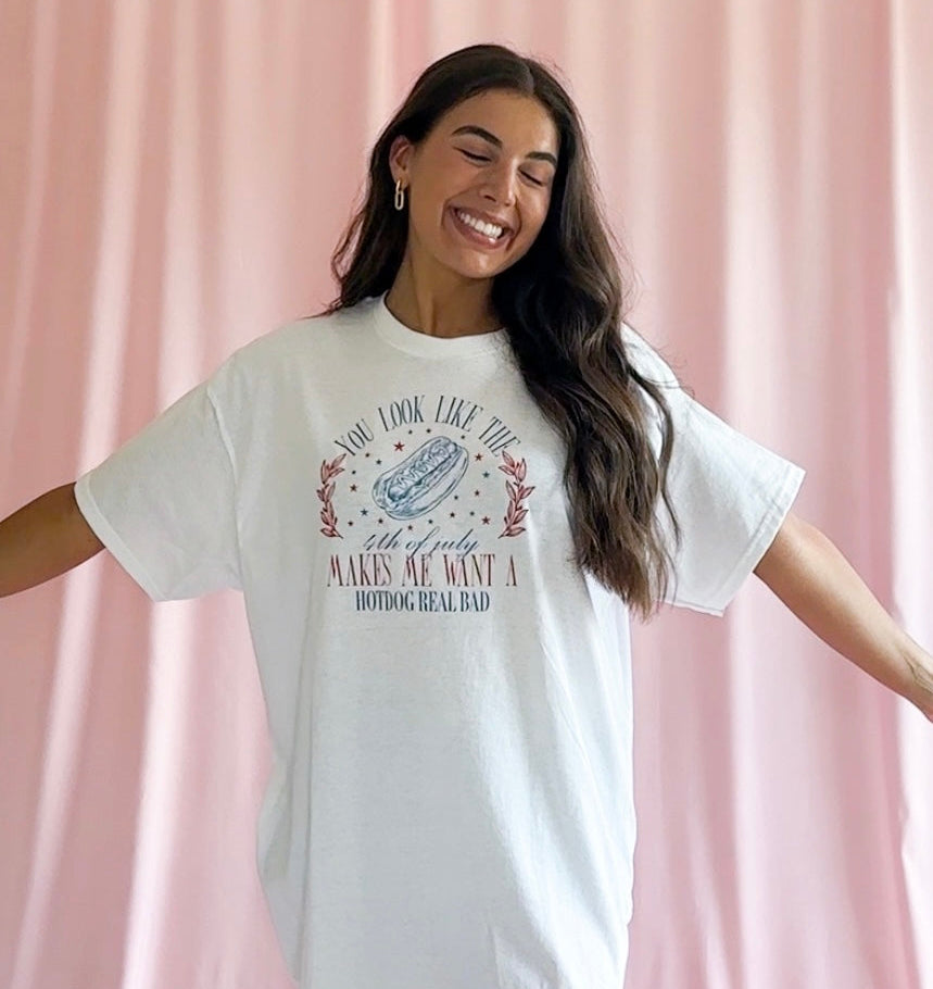 Funny 4th July Shirt Hot Dog Quote Graphic Tee Perfect BBQ Party Outfit Independence Day Celebration Wear Patriotic Humor Clothing Summer Fireworks Event Shirt Unisex Soft Material Tshirt Movie Reference Design Bold Statement Piece Casual