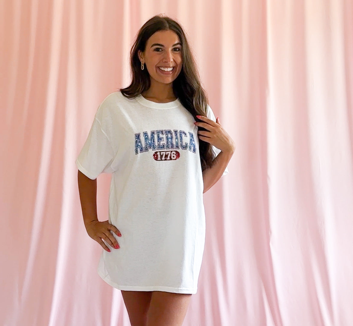 Fourth Of July Shirt Sparkly America Design Perfect Independence Day Celebration Wear Unisex Patriotic Graphic Tee Festive Summer Party Outfit Comfortable Casual Style Fireworks BBQ Parade Ready USA Pride Clothing Glitter Inspired Print Red