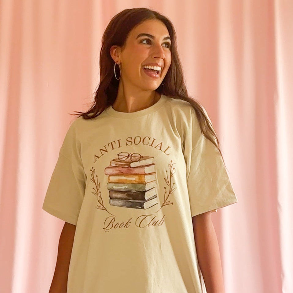 Book Lover Shirt Unisex Graphic Tee Perfect Reader Gift Antisocial Book Club Design Comfortable Cotton Blend Casual Reading Apparel Soft Fabric Construction Literary Fashion Statement Cozy Bookish Style Everyday Wear Essential Introvert