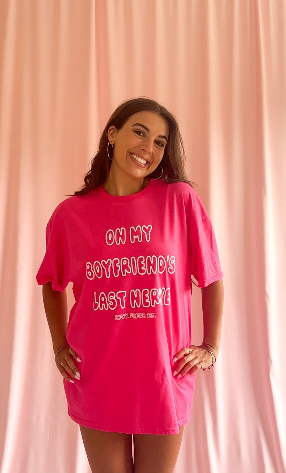 Funny Boyfriend Shirt Relationship Humor Tee Hot Pink Statement Design Sassy Graphic Apparel Comfortable Cotton Blend Material Perfect Gift For Girlfriend Birthday Present Casual Wear Everyday Outfit Essential Bold Color Fashion Trendy